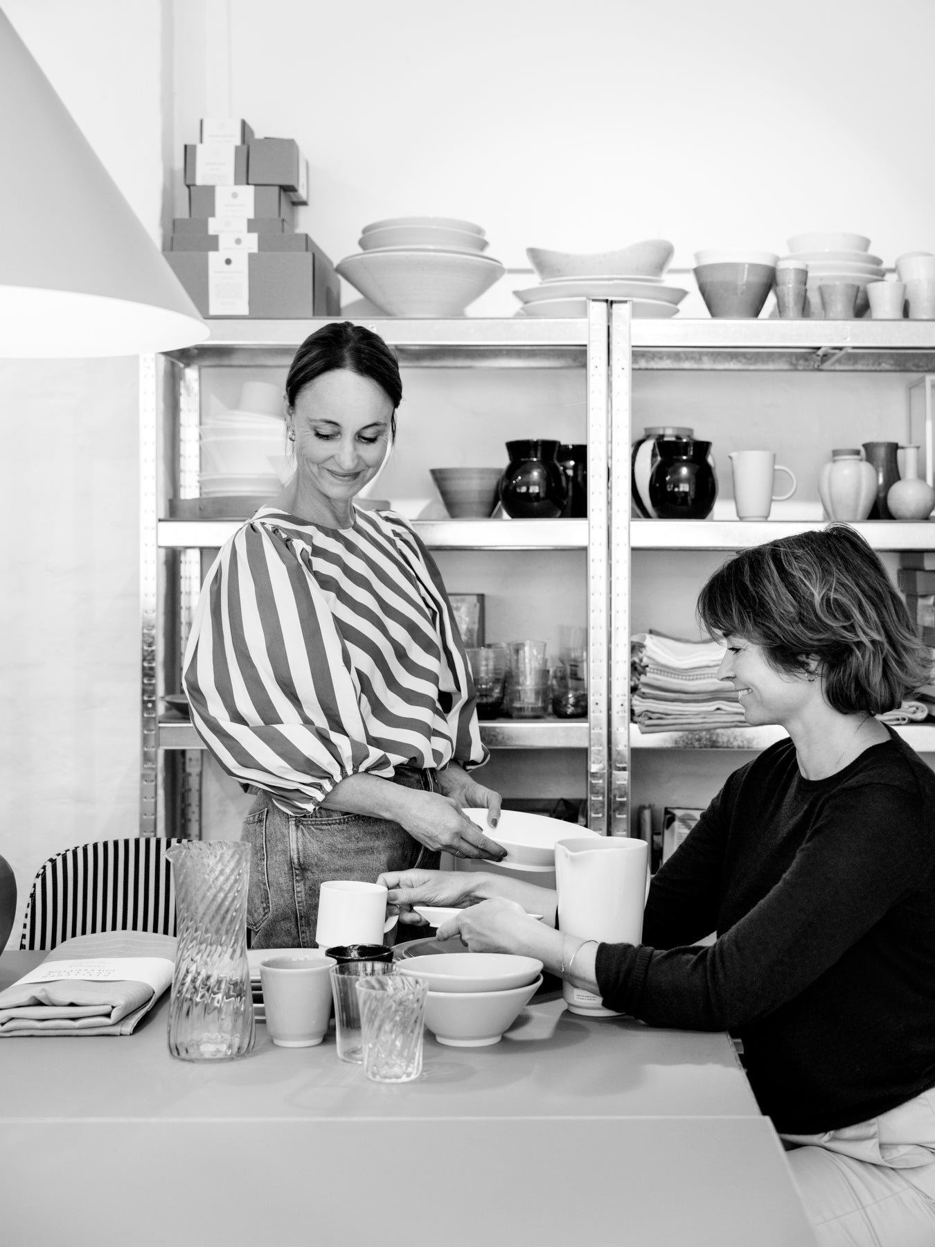 Stilleben co-founders and designers Ditte Reckweg (left) and Jelena Schou Nordentoft (right) in the office space with Memphis Stoneware